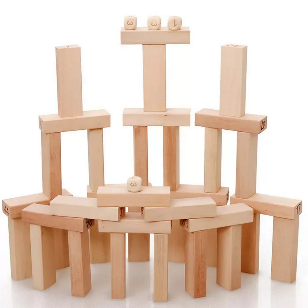 Torre Jenga 54 Bloques 4 Dados Madera Juego Mesa Familiar