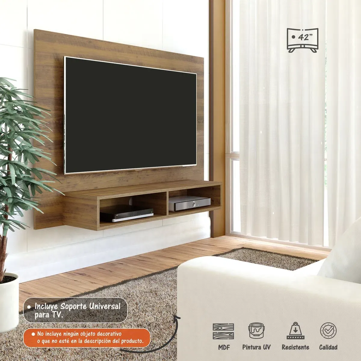 Panel Mueble De TV 42" Bertolini Incluye Soporte Color Negro