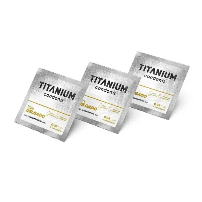 *5 Condones Preservativos Titanium Ultra Delgado Caja X 3 Unidades