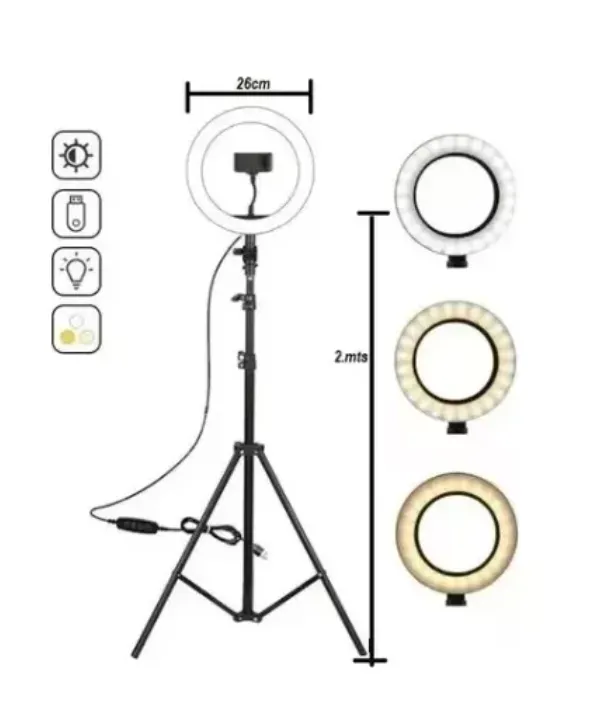 Aro De Luz 26 Cm Con Trípode Profesional 2 Metros De Altura
