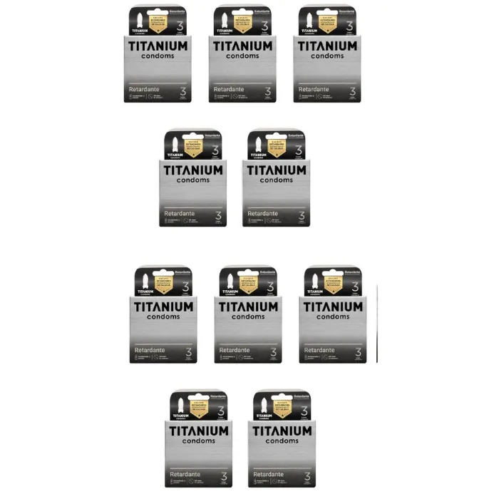 *10  Condones Preservativos Titanium Retardante Caja X 3 Unidades