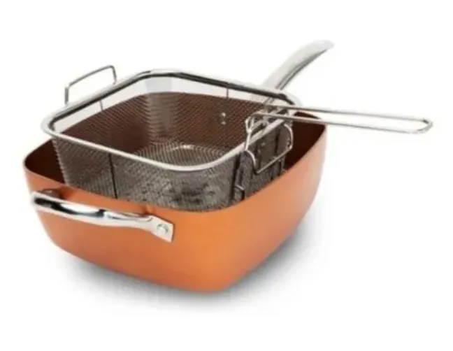 Sarten Cuadrada En Cobre Multiusos Copper Pan Tapa Vidrio