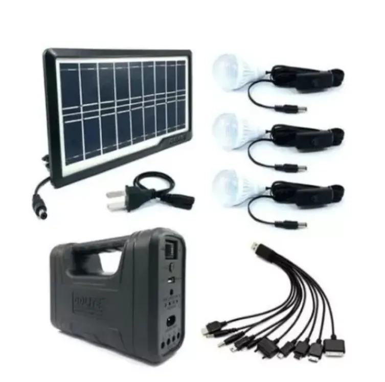 Kit Panel Solar Camping 3 Bombillas Usb Radio Mp3 Linterna