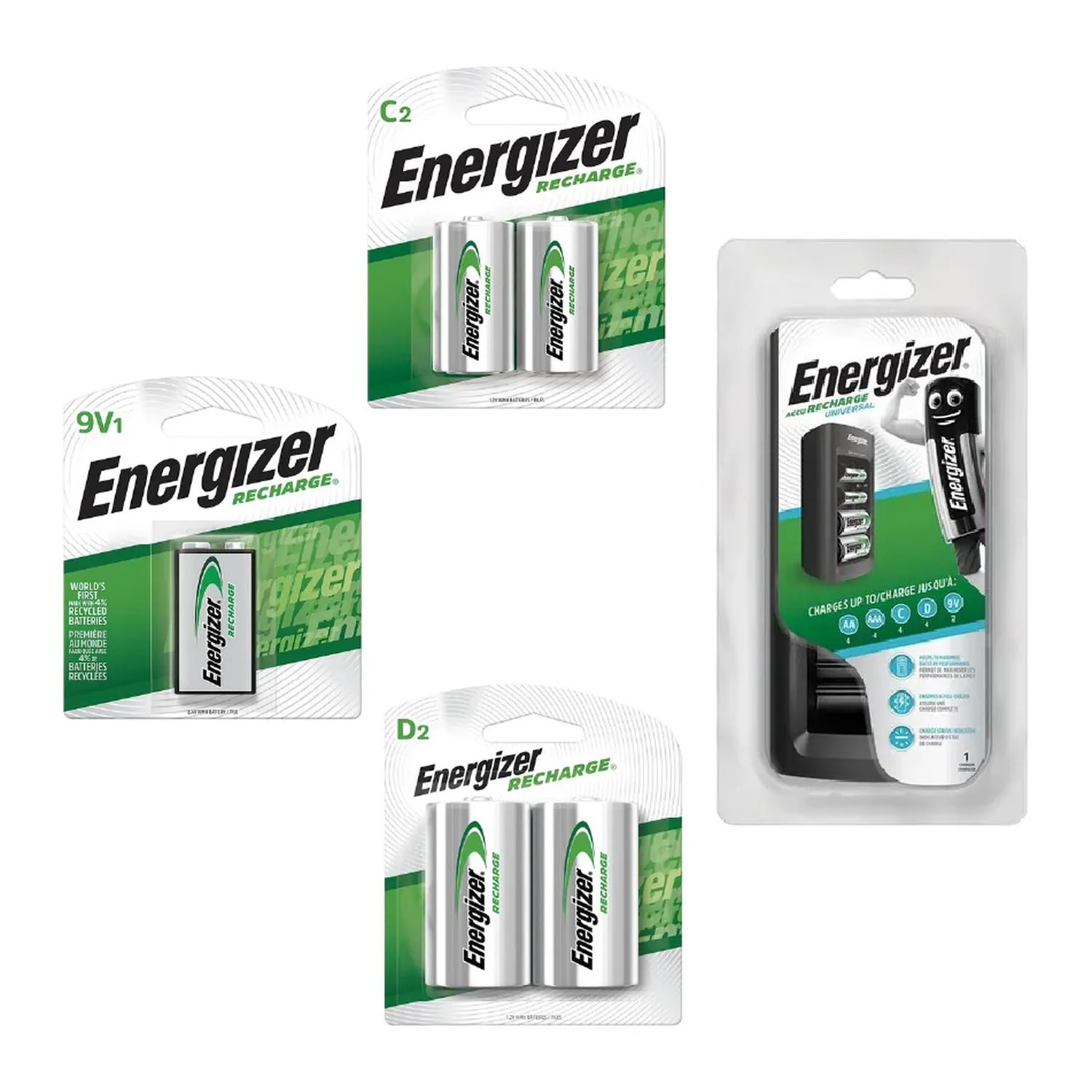 Cargador Universal Energizer + Pilas C2, D2, 9V