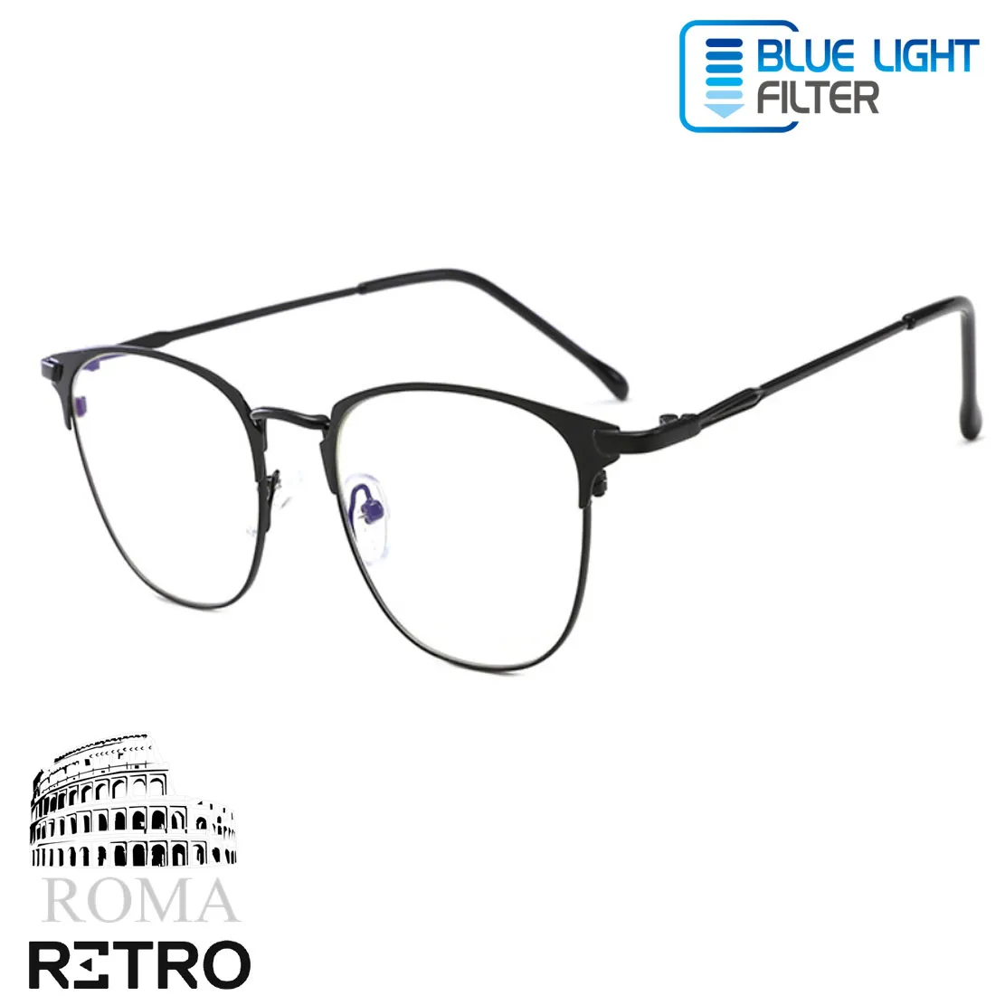 Gafas Óptica Retro® Di Roma Dark Anti Blue Profesional Original Luz Azul Acero