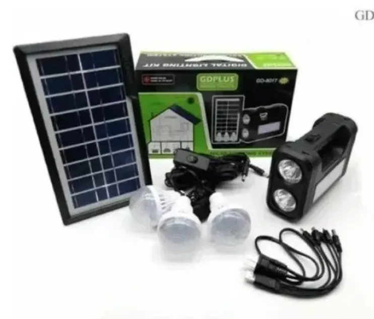 Kit Panel Solar Camping 3 Bombillas Usb Radio Mp3 Linterna