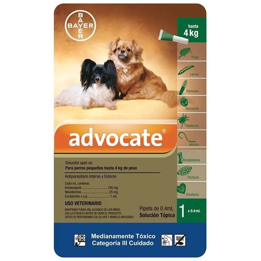 Advocate Antiparasitario Perros Hasta 4Kg Pipeta 0.4Ml