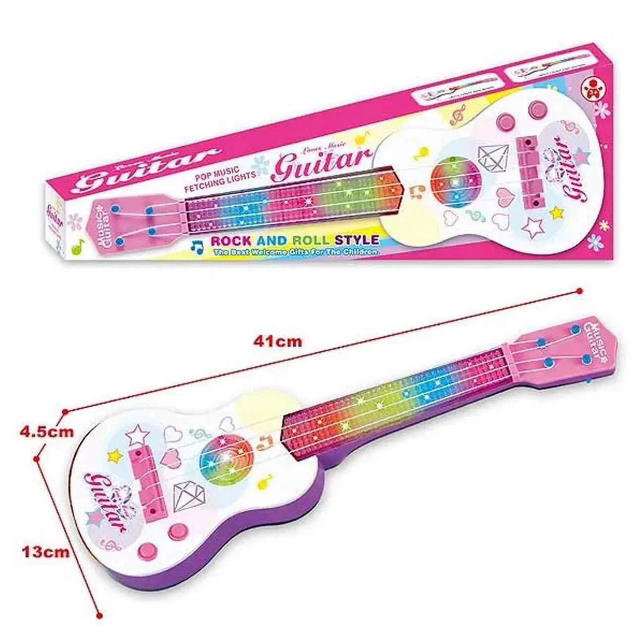 Guitarra Rosa Niña Juguete Luces + Sonido Regalo + Baterias