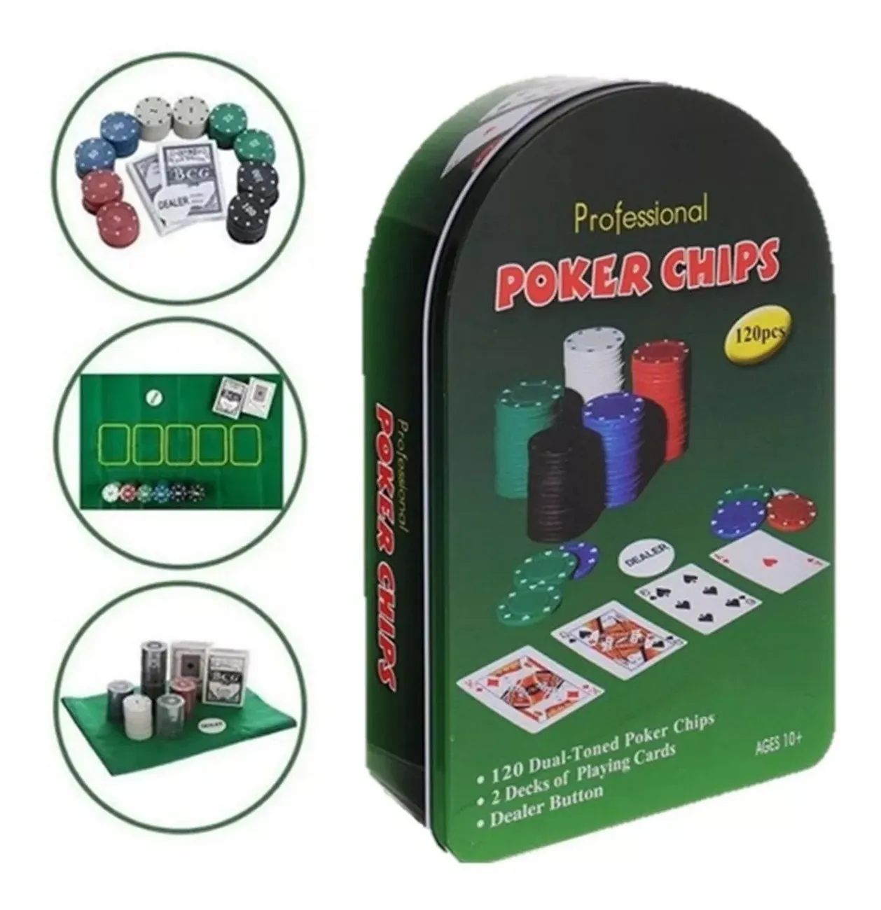 Set Poker Juego De Mesa 120 Fichas + Naipes Y Mantel