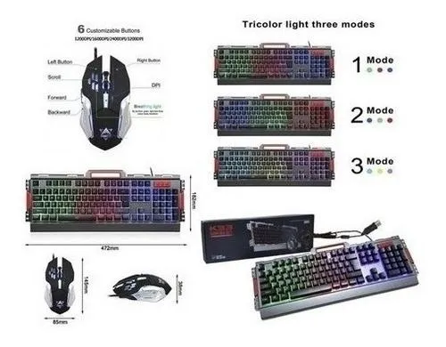 Combo Gamer Teclado Y Mouse K33 Base Metálica Iluminado Rgb