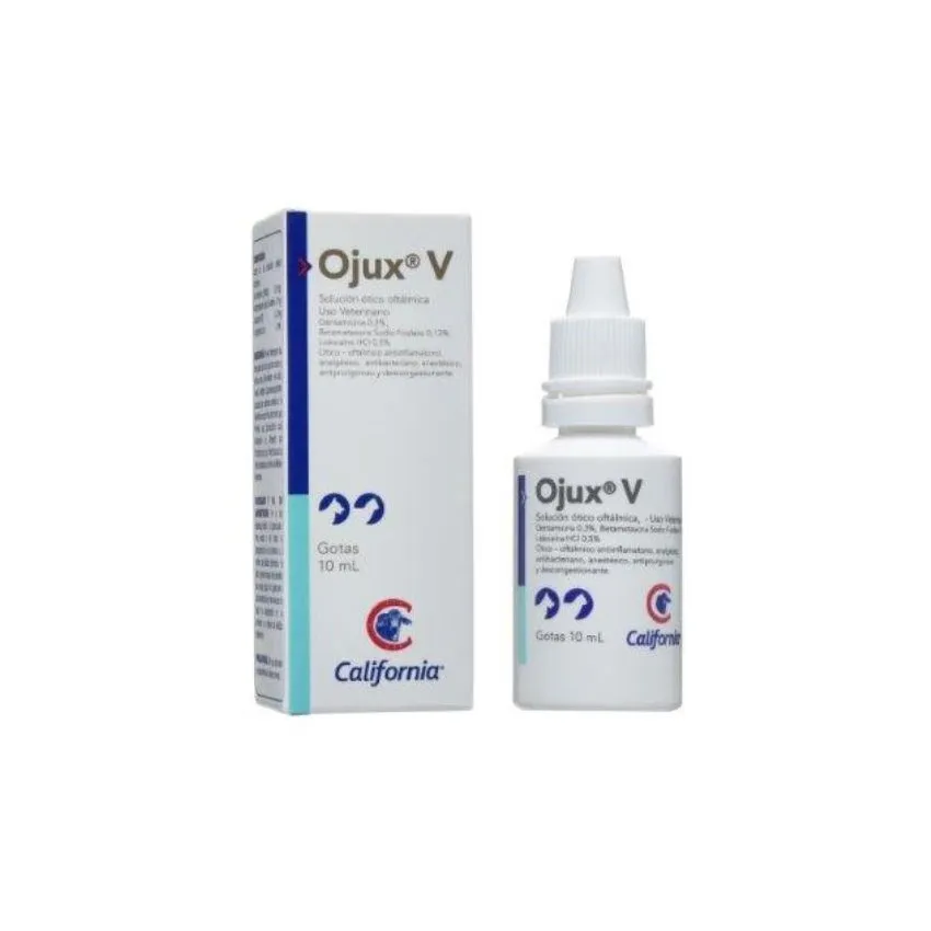 Ojux V Gotas Infecciones Oidos Ojos Perros Gatos 10Ml