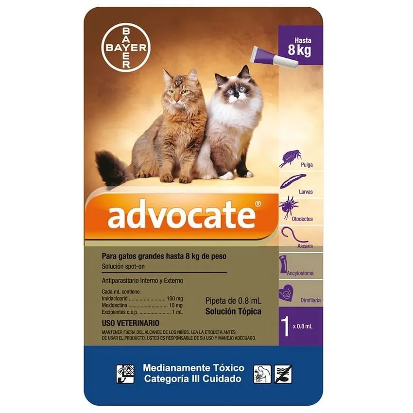 Advocate Antiparasitario Gatos Hasta 8Kg Pipeta 0.8Ml