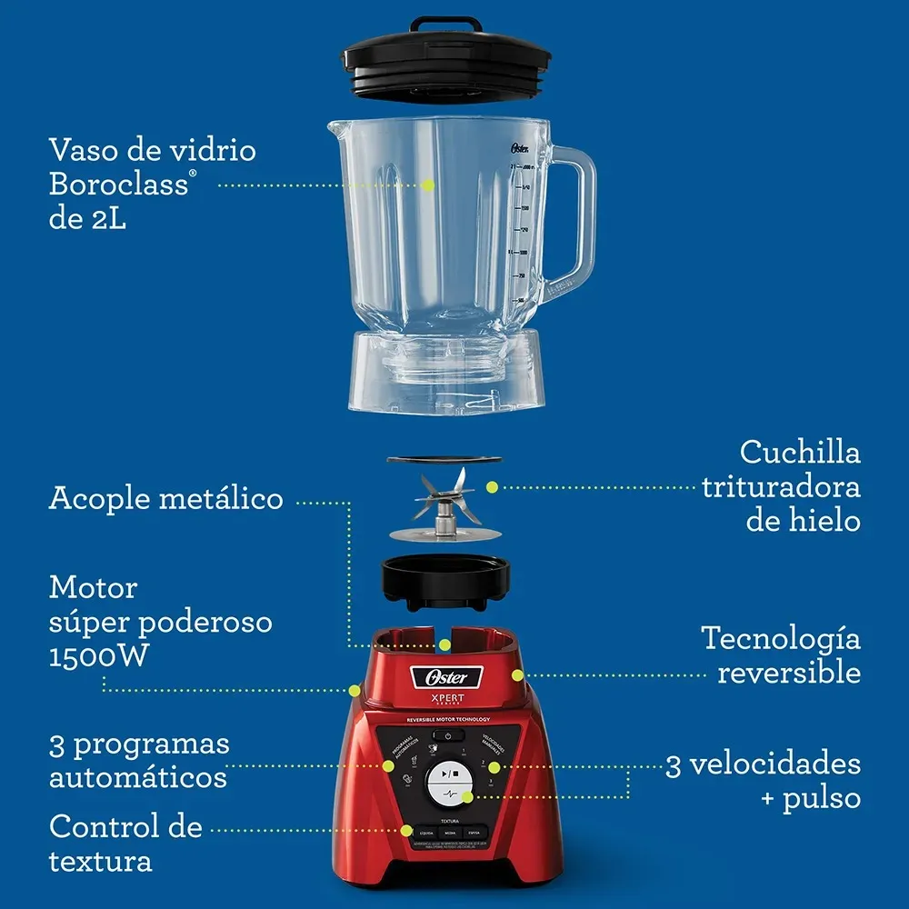 Licuadora Xpert Series Roja Con Control De Texturas y Un Blend-N-Go BLST3BRPG