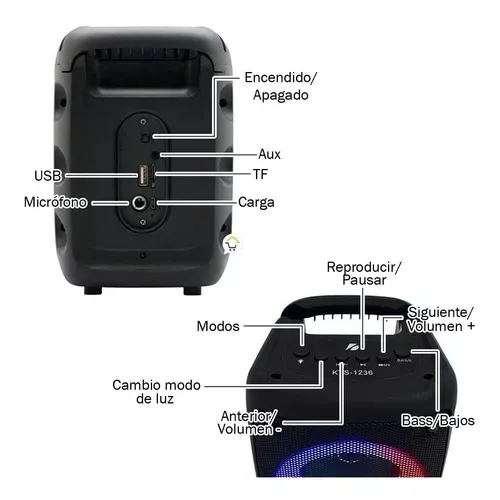 Parlante Bluetooth Rgb Portable Radio Recargable Kts1236