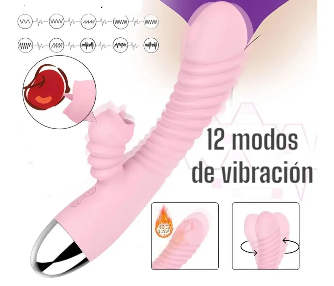 Vibrador Doble Estimulacion Con Lengua Y Calefaccion Pink