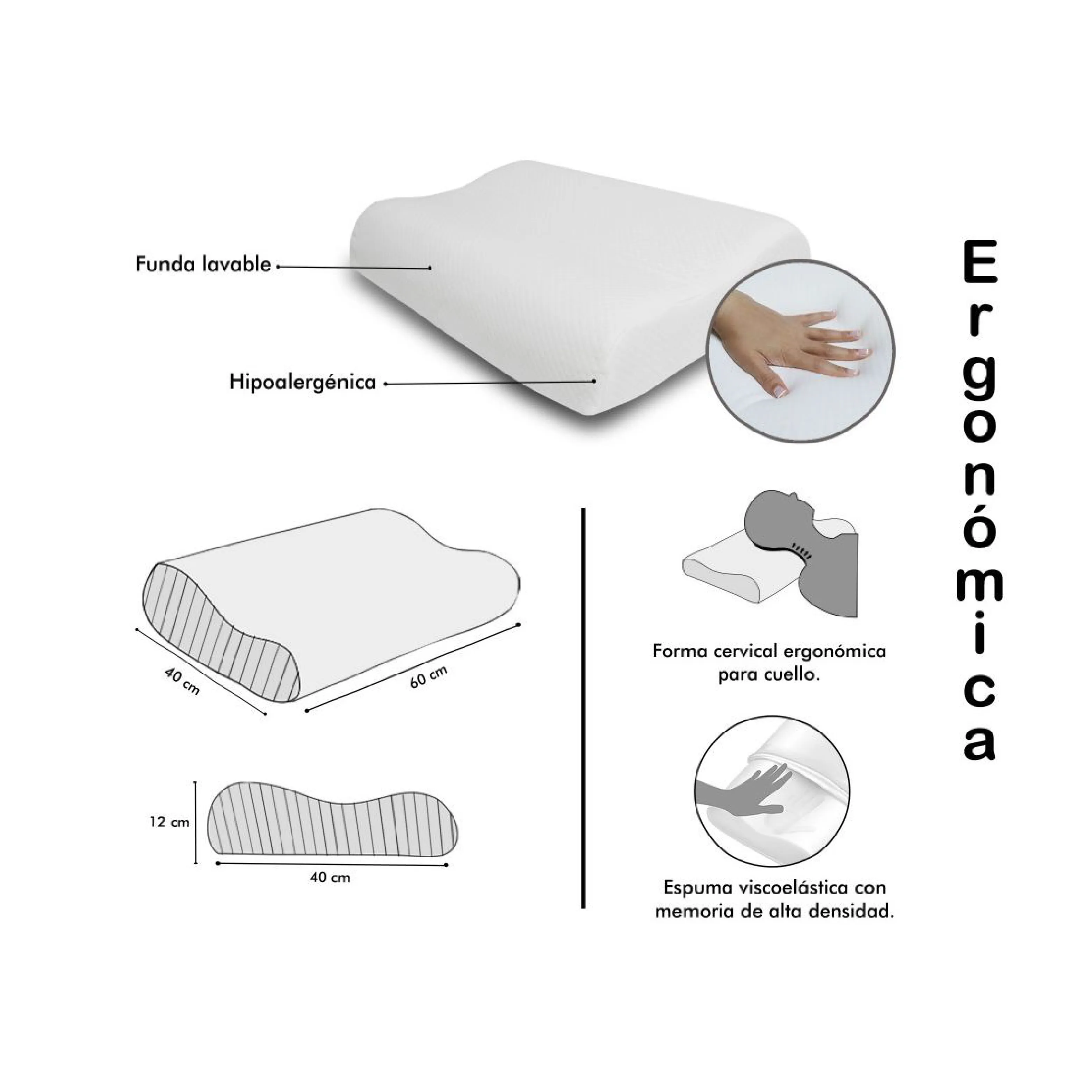 Almohada DreamOn Bertolini Viscoelastica Ergonomica 60 X 40