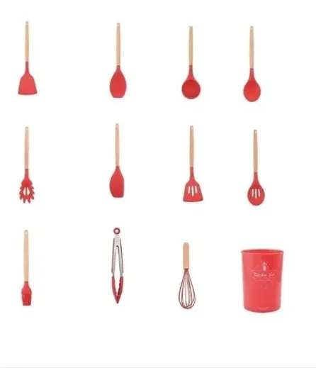 Juego Utensilios 12 Pzs Silicona Set Resistente Calor Cocina Rojo