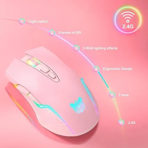 Mouse De Juego Rosa Onikuma Original Cw905 Inalambrico Recargable