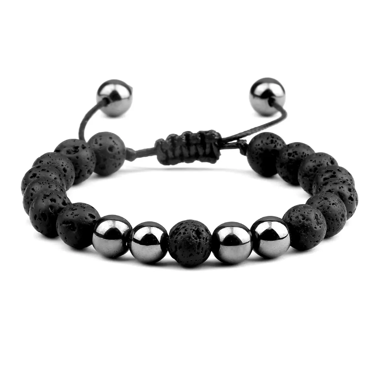 Pulsera Pareja Hematita - Piedra Volcanica + Estuche