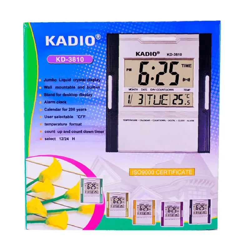 Reloj Digital Cuadrado Alarma Temperatura Fecha Kadio KD-3810