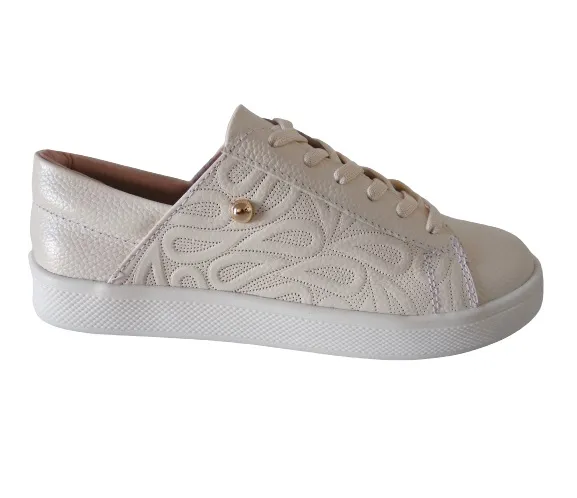 Tenis Clasicos En Cuero Para Mujer CALZADO GUERREROS LF-004 Crema