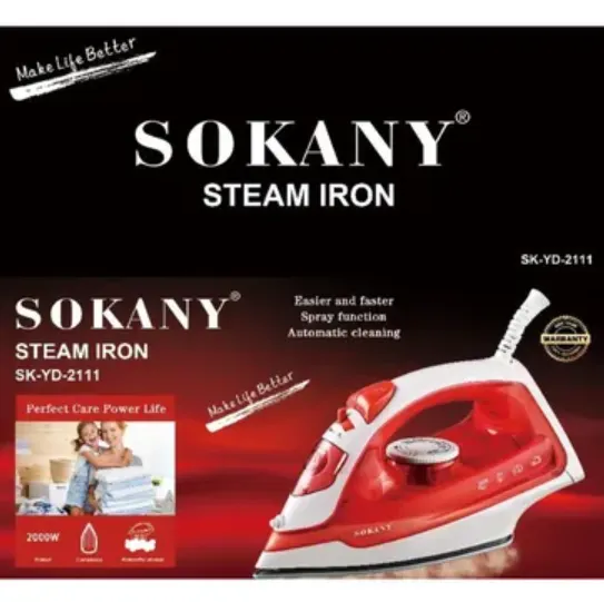 Plancha Para Ropa Sokany Roja Base De Ceramica A Vapor