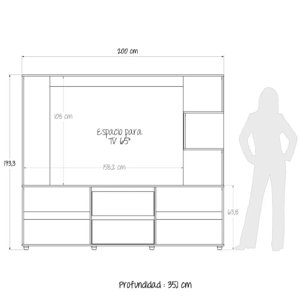 Centro Entretenimiento Mueble Para TV 65" Blanc Bertolini - Ceniza