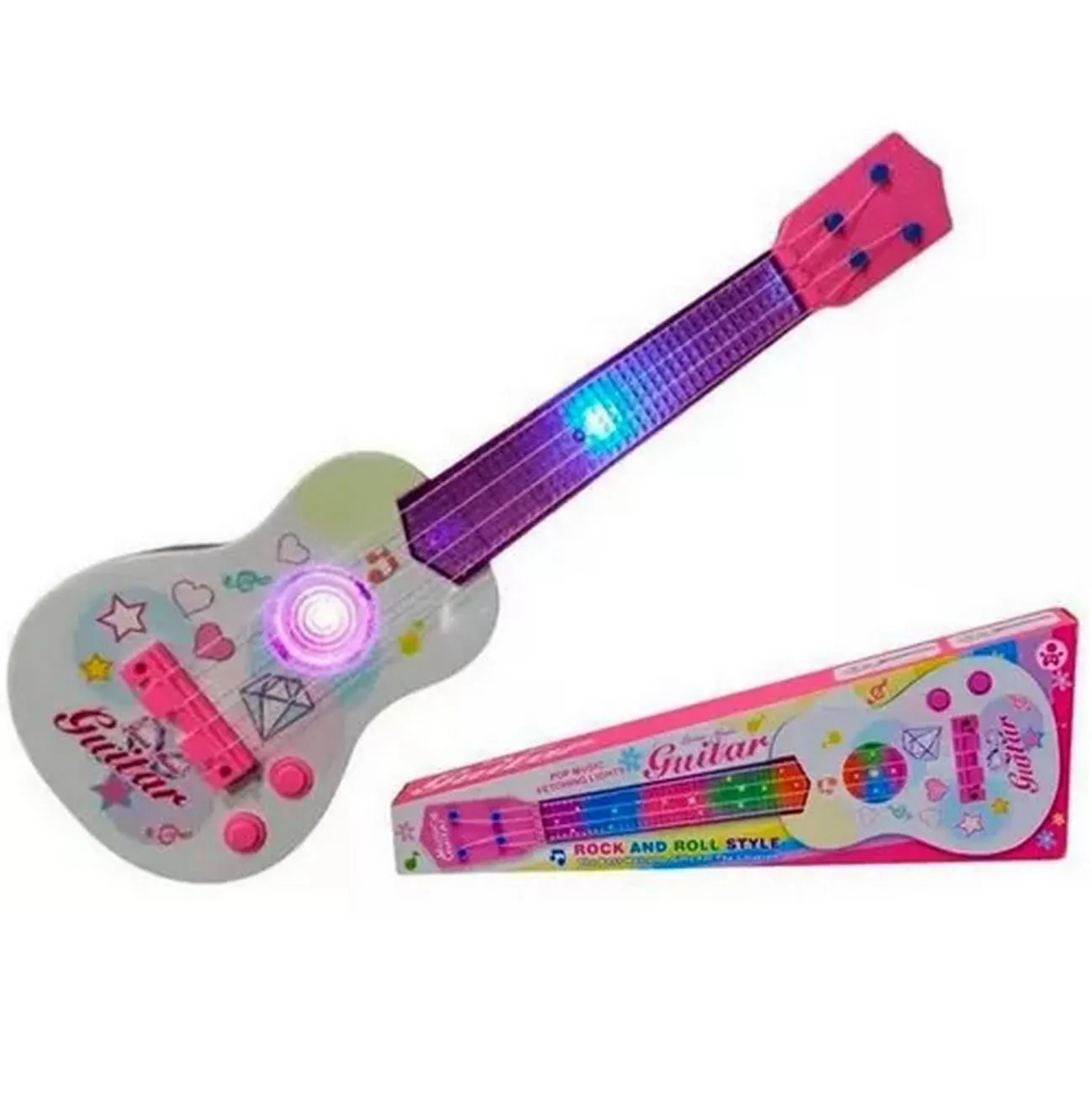 Guitarra Rosa Niña Juguete Luces + Sonido Regalo + Baterias