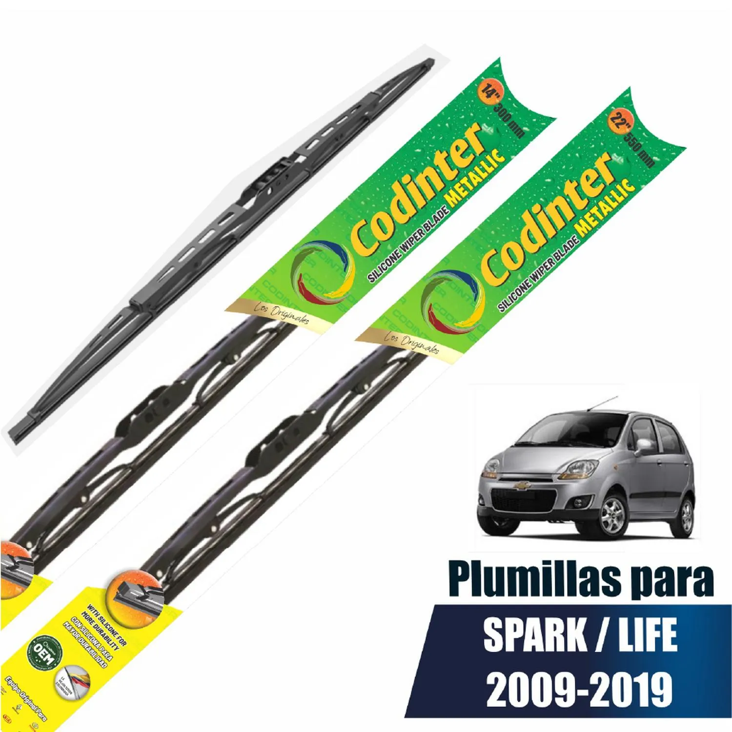 Par Plumillas Codinter SWB Metallic Chevrolet Spark 14"|22"