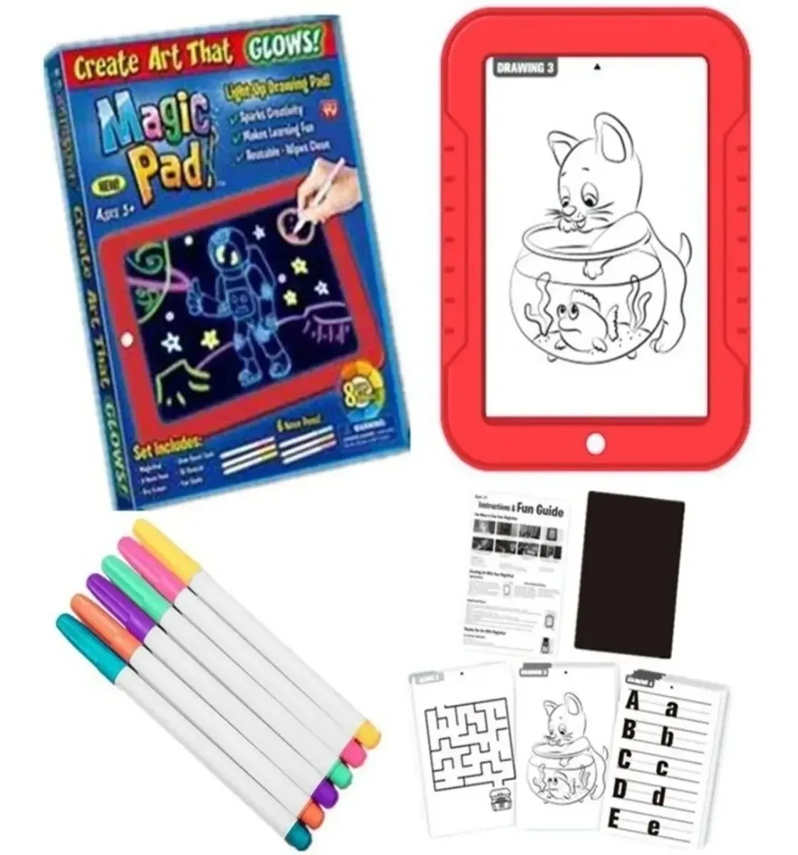 Tabla Para Dibujo Luz Led Magic Pad + Marcadores + Plantilla