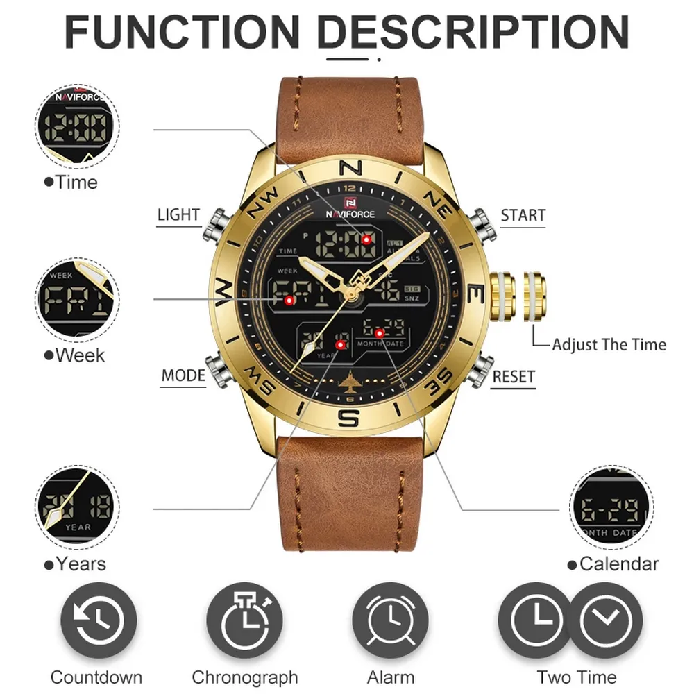 Reloj Naviforce Original Nf9144 Casual Marrón + Estuche