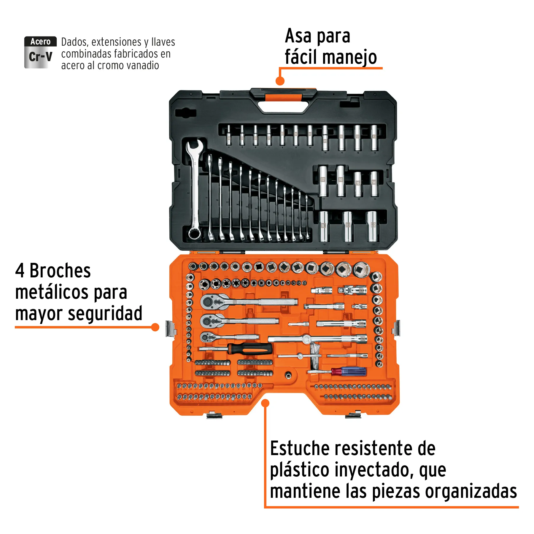 Juego 210 Herramientas 1/4", 3/8" Y 1/2" Estandar Y Milimetrico Para Mecánico, Truper