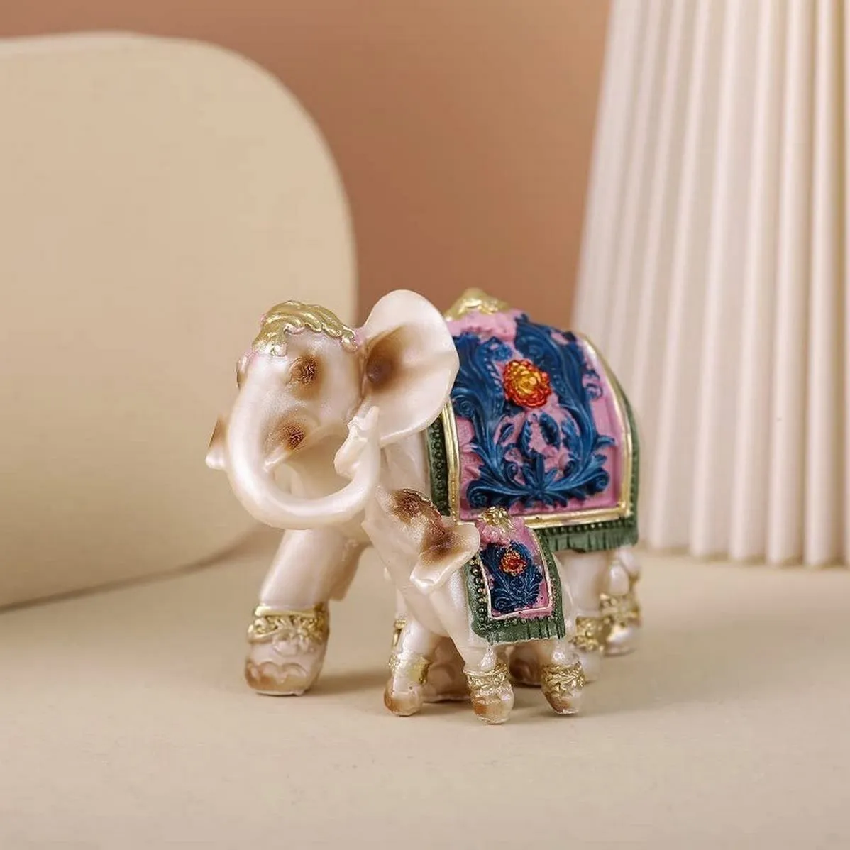 Elefante Duo Beige Decoración Prosperidad Proteccion