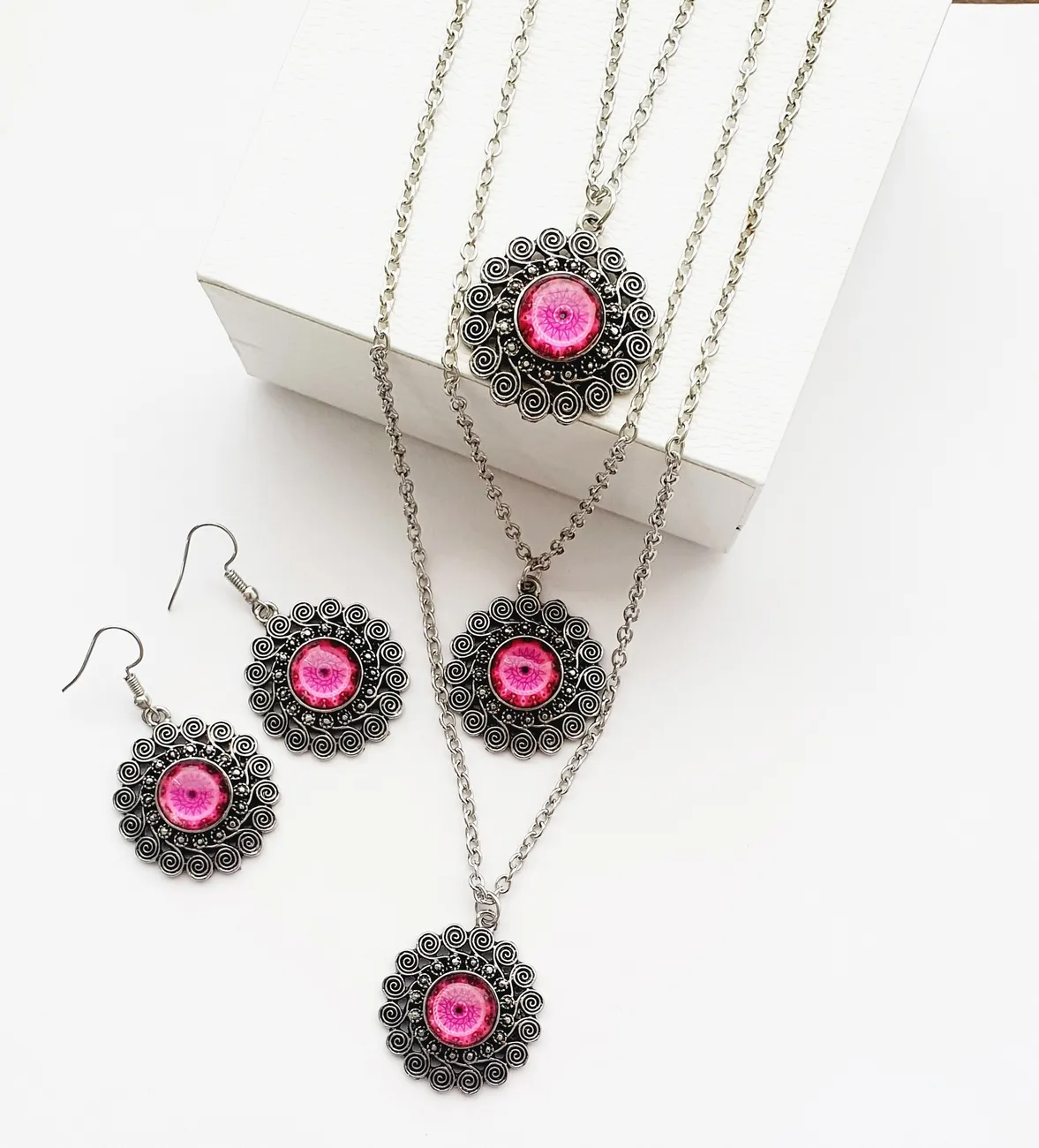 Collar Y Aretes Mandalas + Estuche