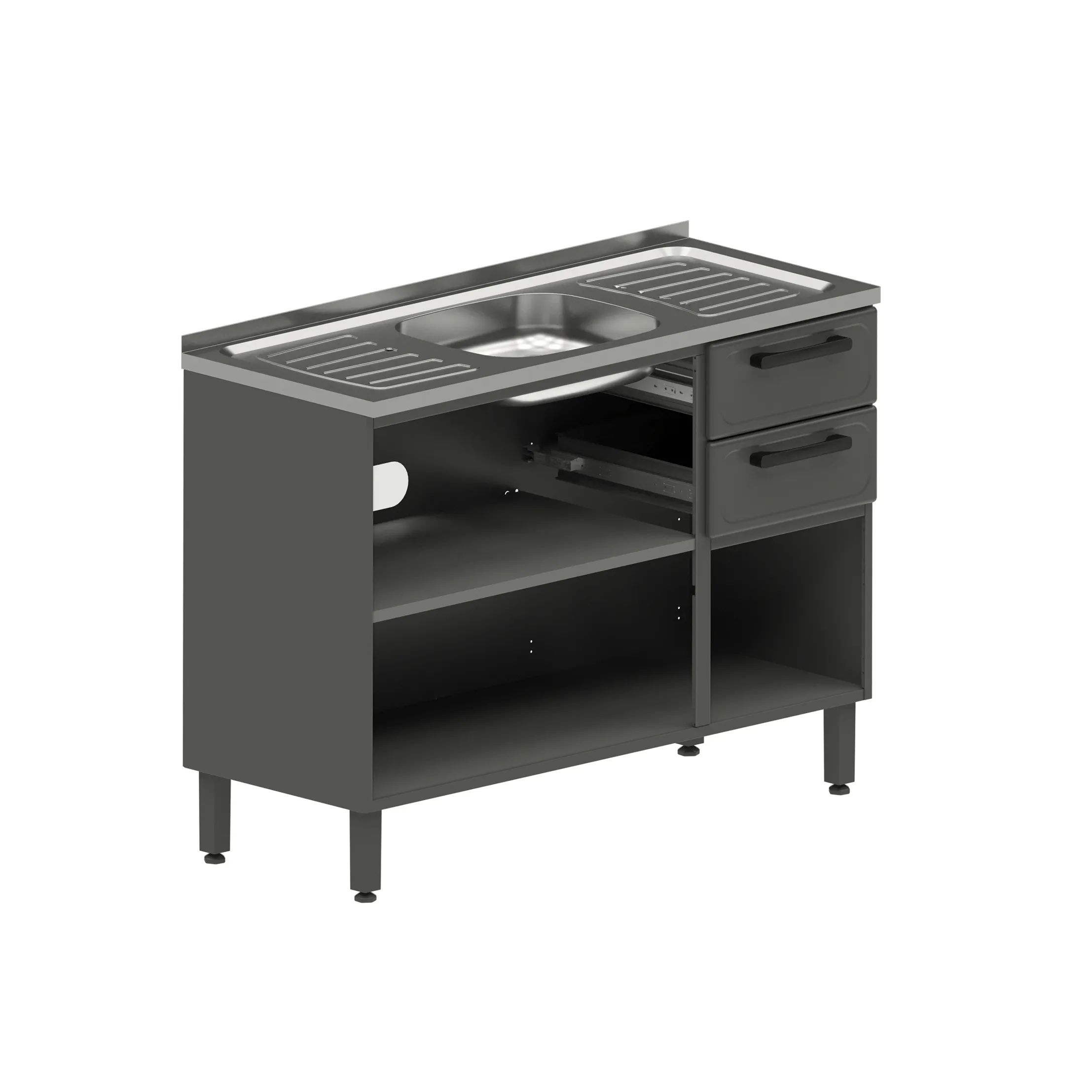 Mueble Inferior Cocina Acero Lavaplatos Central Color Gris