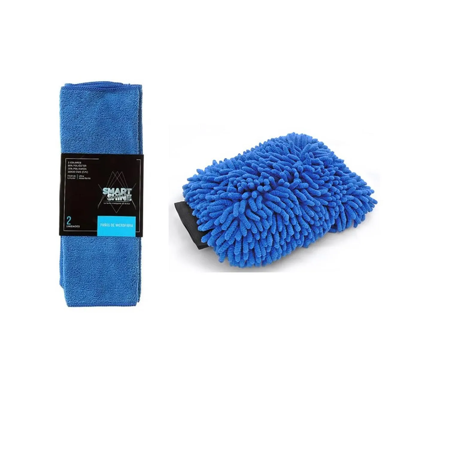 Paños Microfibra Azul 2 Pk 30x30cm + Guante Microfibra