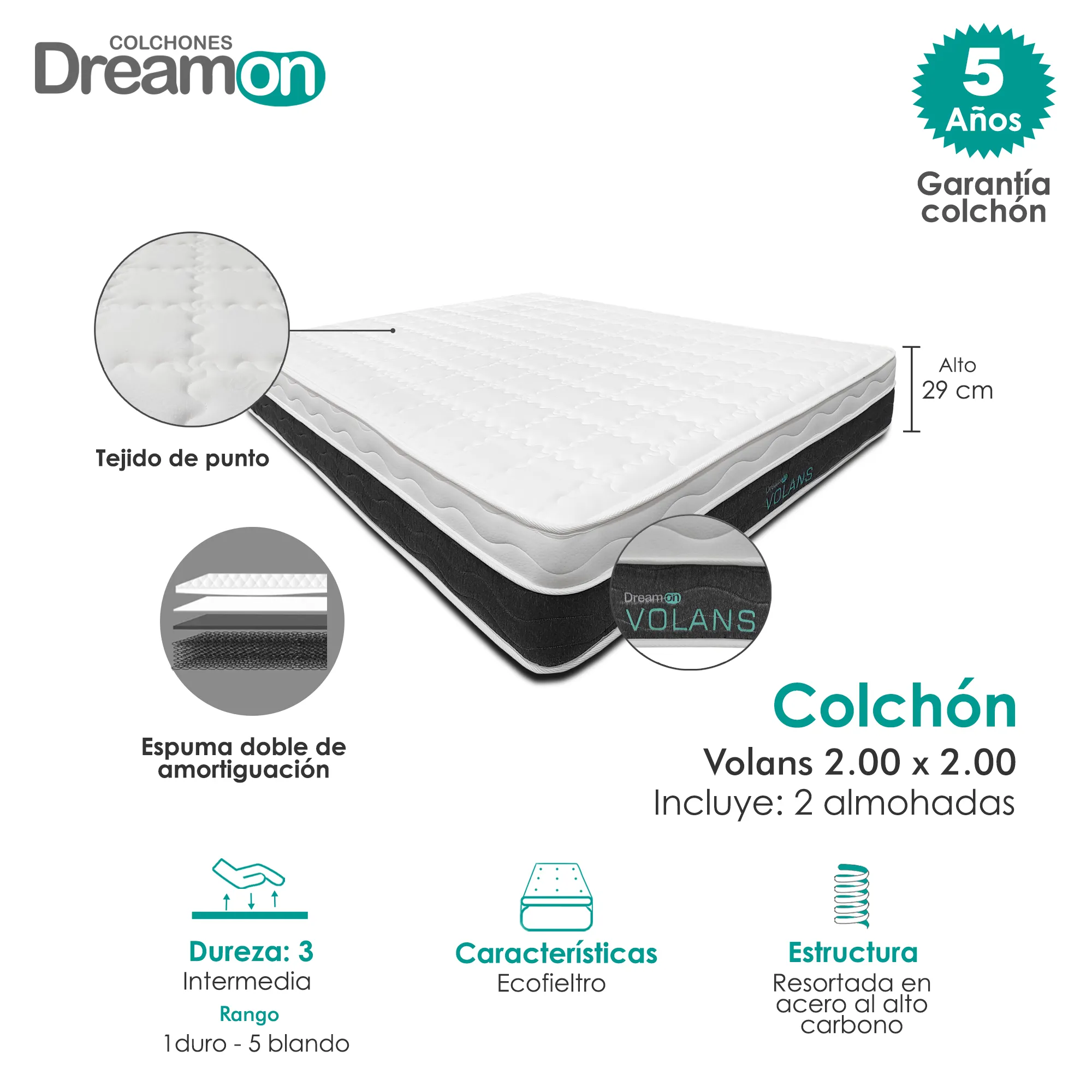 Colchon DreamOn Volare 200 x 200 Dureza Intermedia