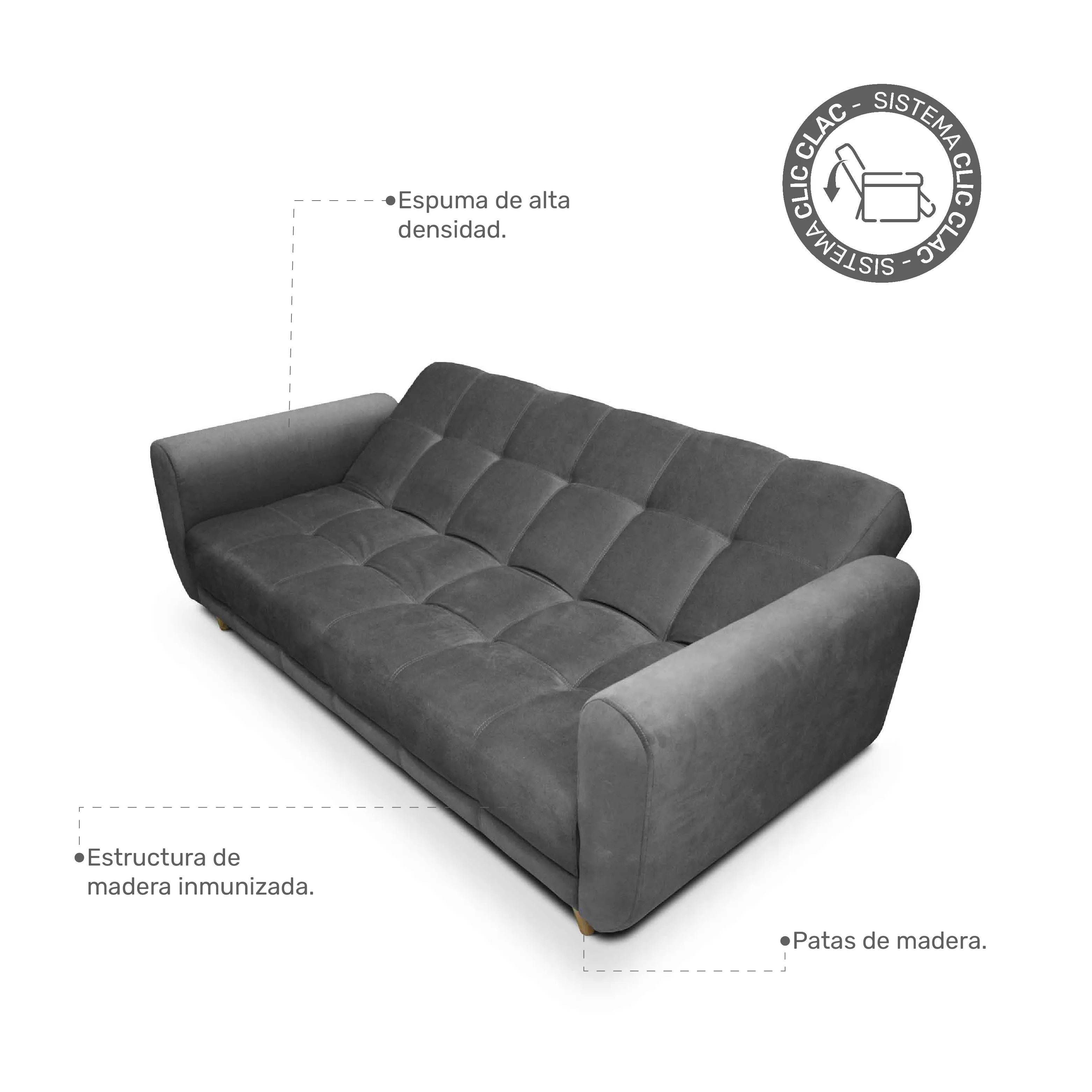 Sofa Cama Comfort Sistema Clic Clac Color Gris