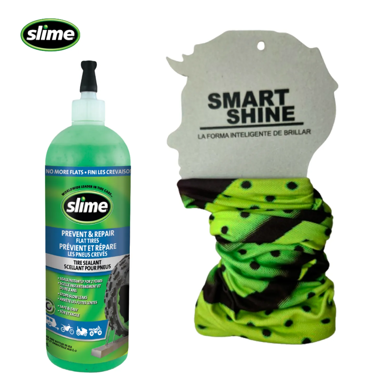 kit Antipinchazos Para Llantas Tipo Sellomatic Slime 16 Oz + Cuellero Tipo Buff en Microfibra