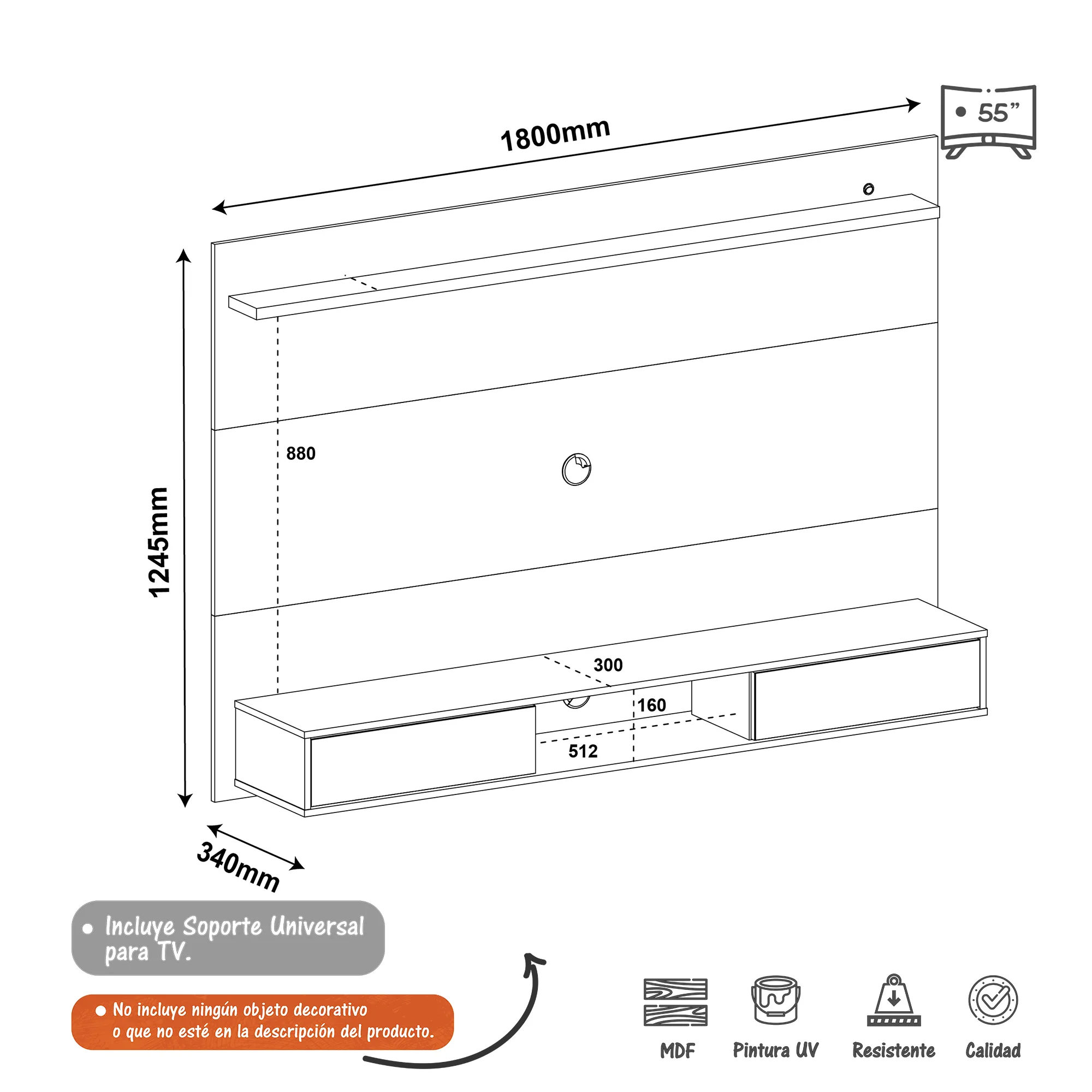 Panel Platinum Para Pantalla Hasta 55 Bertolini Blanco