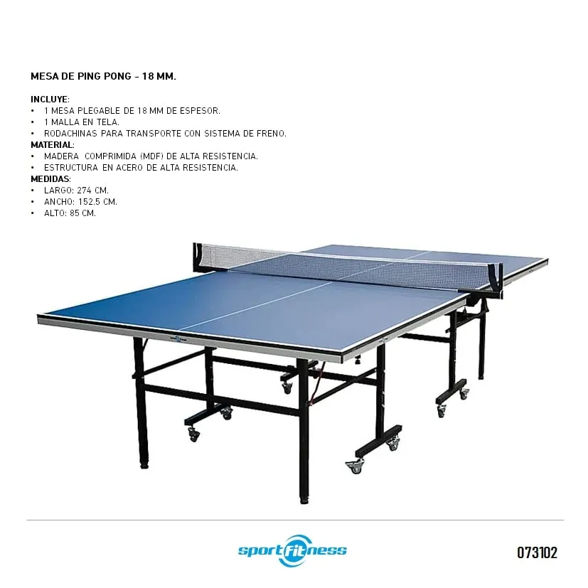 Mesa Ping Pong Plegable 18MM Tenis De Mesa