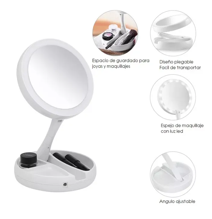 Espejo Circular Plegable Con Luz Led Espejo Maquillaje