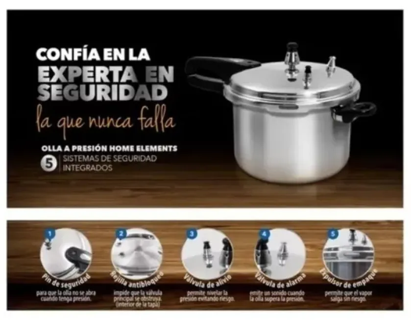 Olla A Presión Home Elements 4.2 Litros En Acero Inoxidable