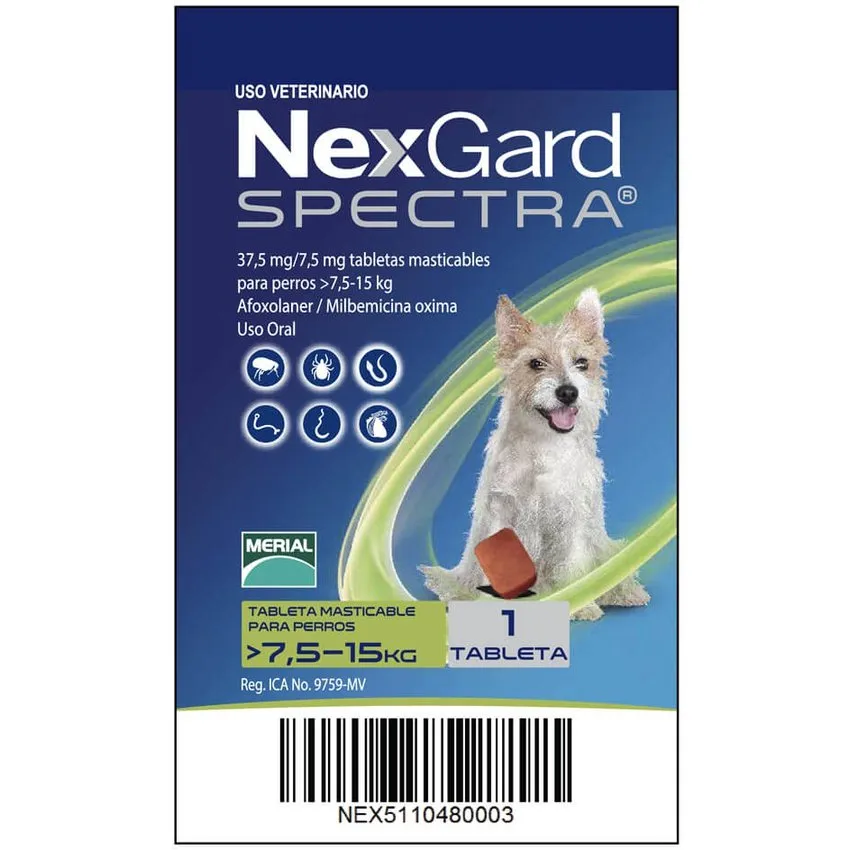 Nexgard Spectra Parasitos Pulgas Garrapatas Perros 7,5-15Kg