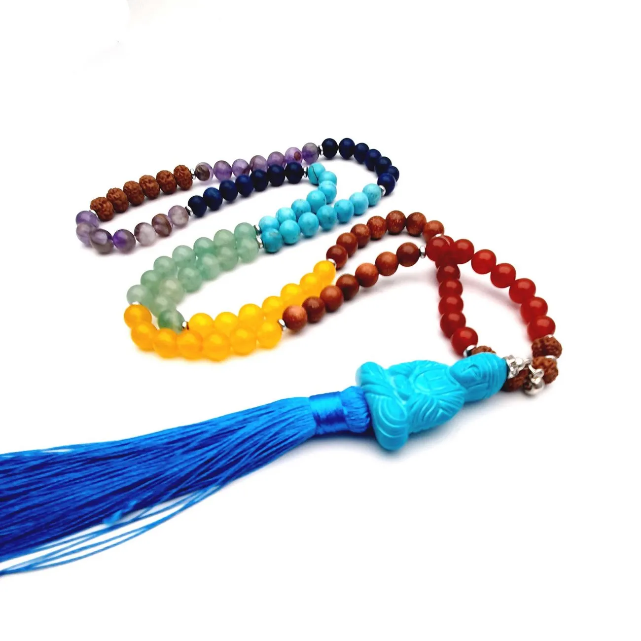 Japa Mala Buda Turquesa Cuarzo 7 Chakras 108 Cuentas + Estuche