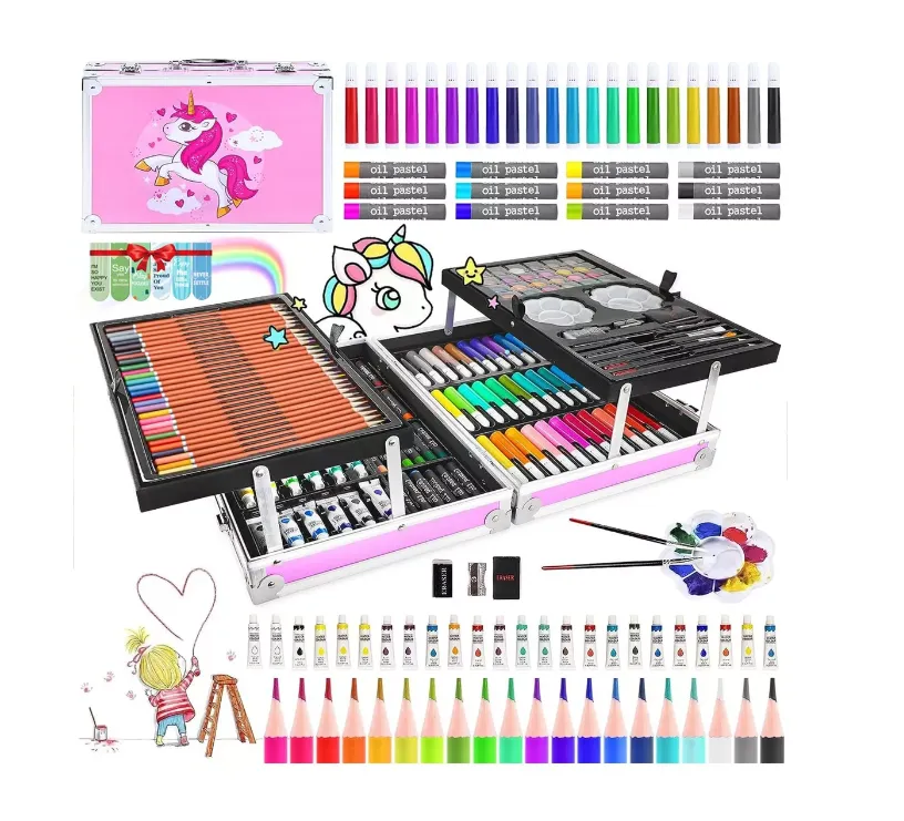 Set De Arte En Caja Metalica Kit De Dibujo 145 Piezas