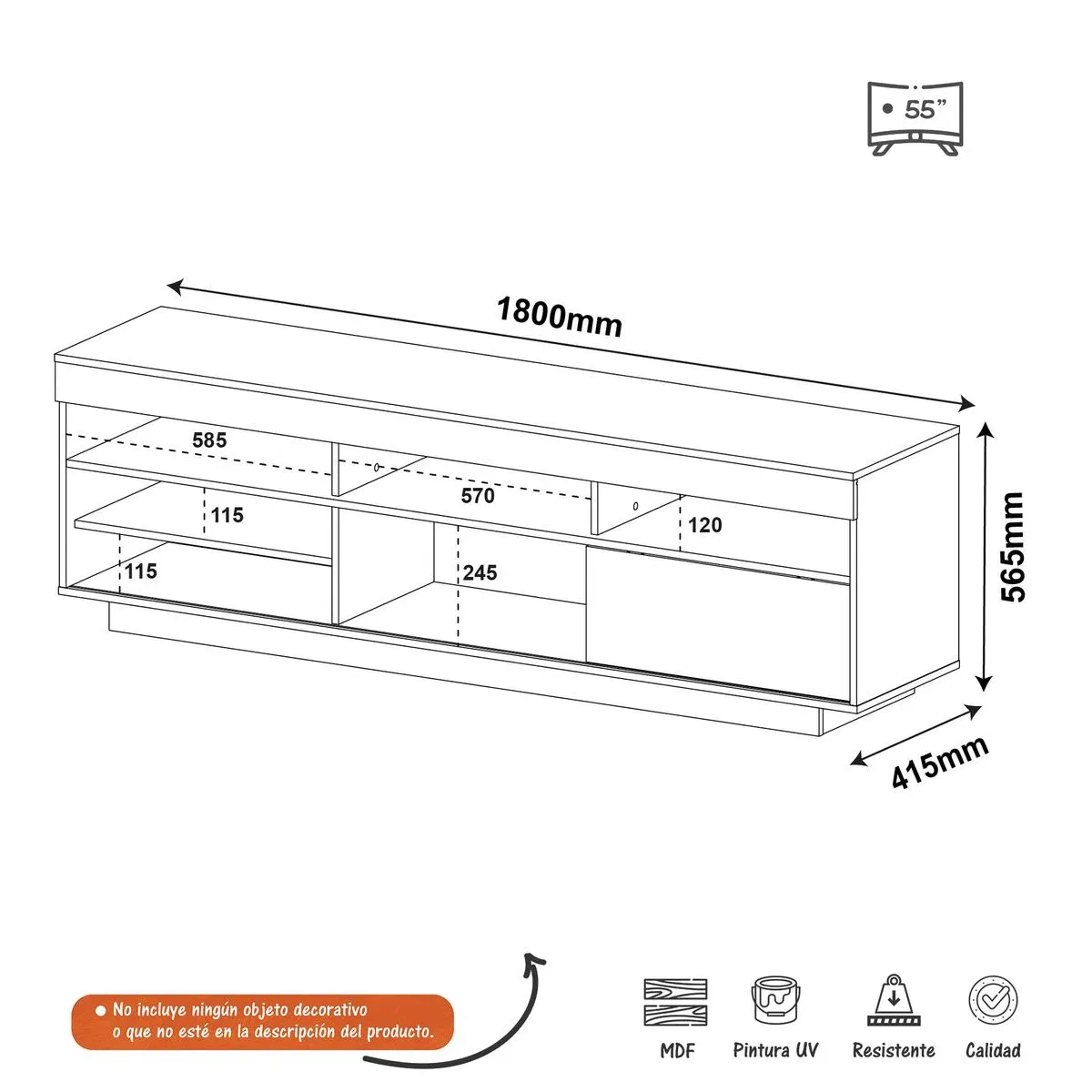 Mueble De TV 55" Bertolini Color Negro