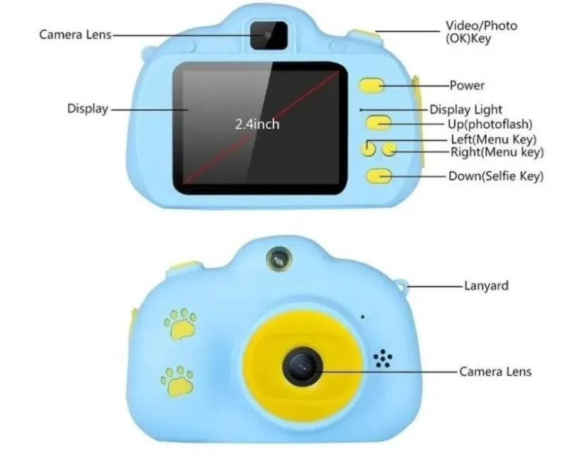 Camara Digital Para Niños Huellitas Azul Fotos Vídeos Con Juego Incorporado