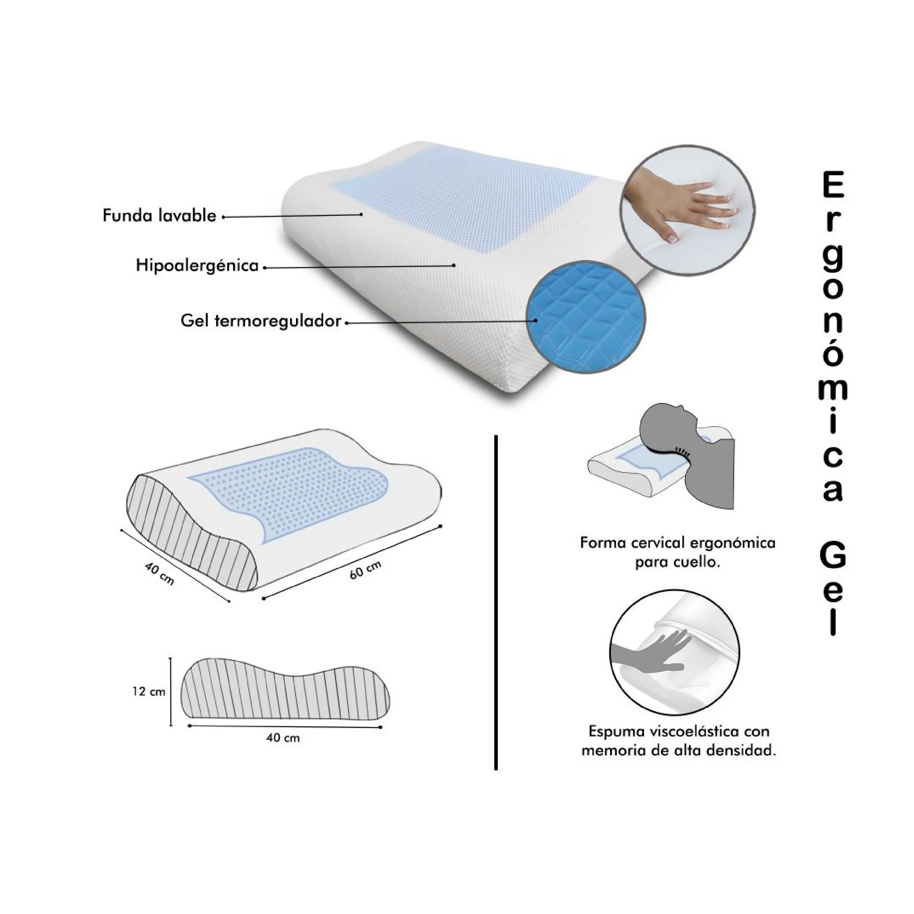 Almohada DreamOn Bertolini Viscoelastica Ergonómica Gel 60 X 40