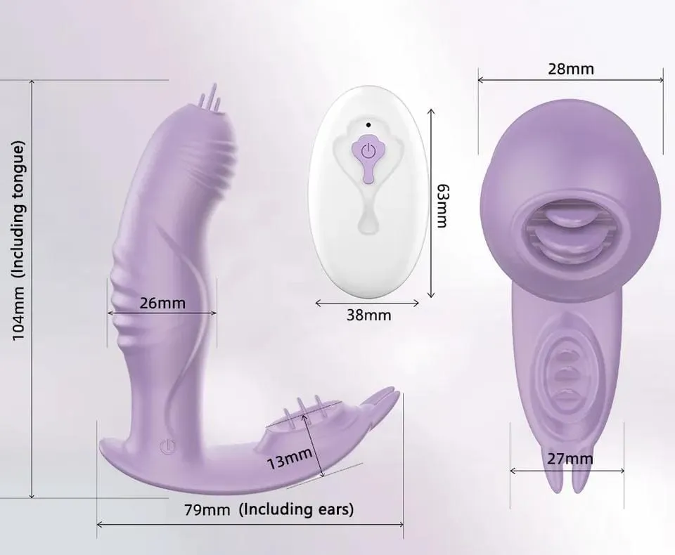 Vibrador Doble Estimulacion Punto G Panty Lengua Con Control Inalámbrico Purple